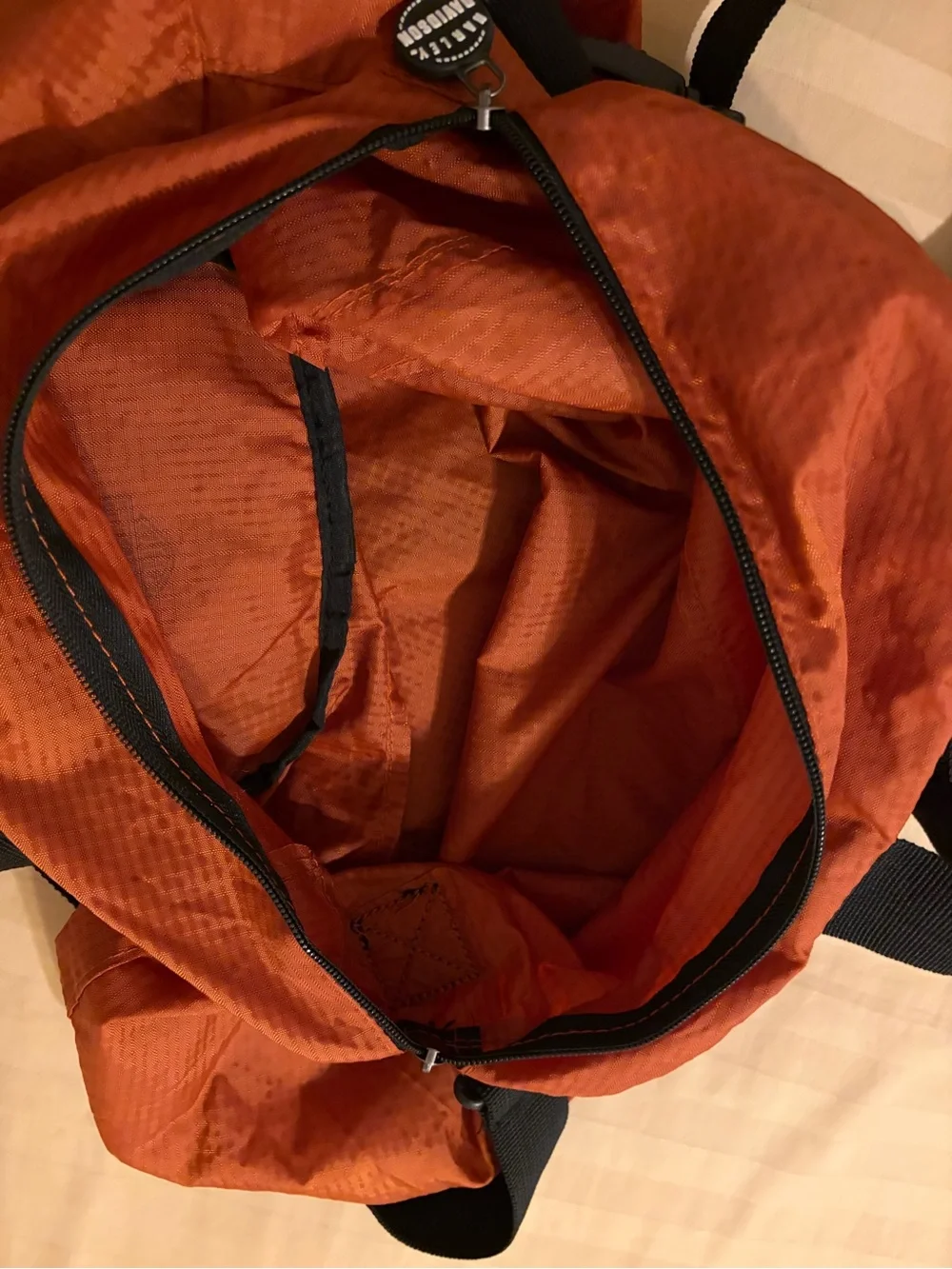 Harley Davidson Duffle Bag Orange Packable Nylon Shoulder Strap Light Weight 19”